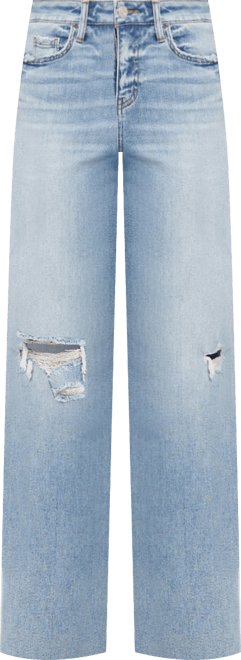 Women's High Rise Raw Hem Wide Leg Jeans