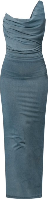 chinese dress ladies Medium Wash Denim Krishna One Shoulder Maxi Dress main image 1