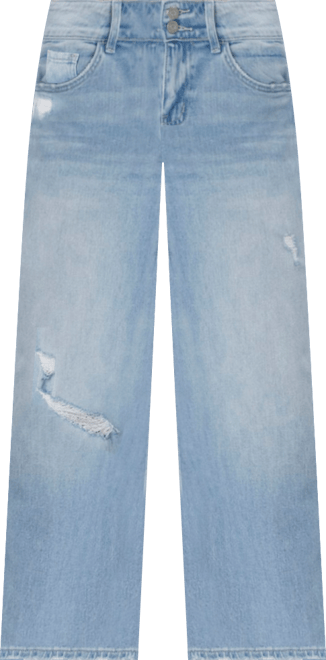 Women's High Rise Two Buttons Crop Wide Leg Jeans