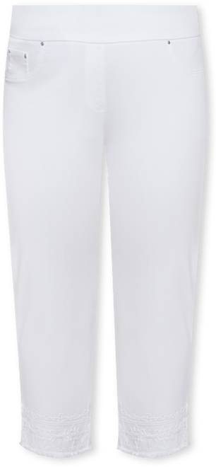Plus Size Embroidered Extra Stretch White Denim Jeans