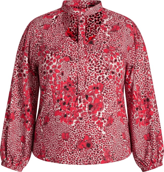 Plus Size Leopard Print Puff Sleeve Blouse