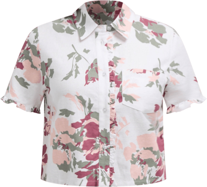 Women's Button Front Shirt with Ruffle Detail