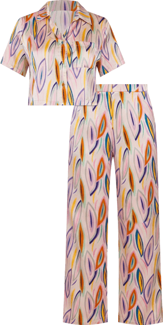 Women's Printed Copped Notch Pocket Shirt and Pajama Set