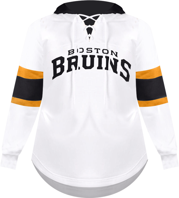 Women's White Boston Bruins Goal Zone Long Sleeve Lace-Up Hoodie T-Shirt