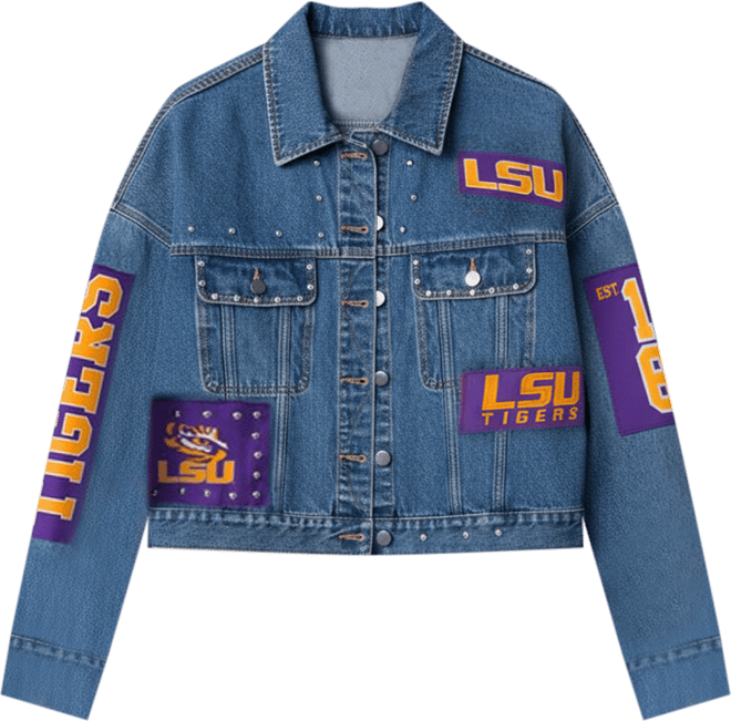 Women's Denim Lsu Tigers Game Ball Patches and Studs Full-Button Jacket