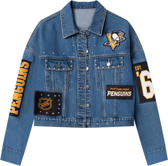 Women's Pittsburgh Penguins Game Ball Cropped Button-Up Denim Jacket