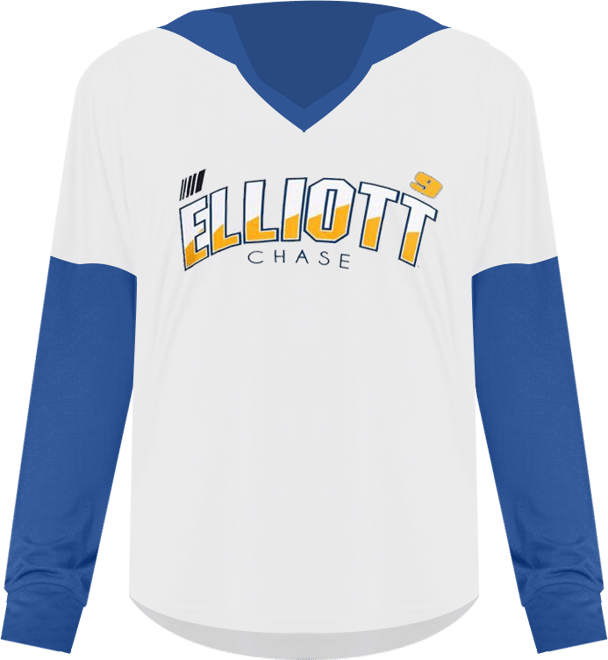 Women's White/Royal Chase Elliott Bench Player Oversized Long Sleeve Hoodie V-Neck T-Shirt