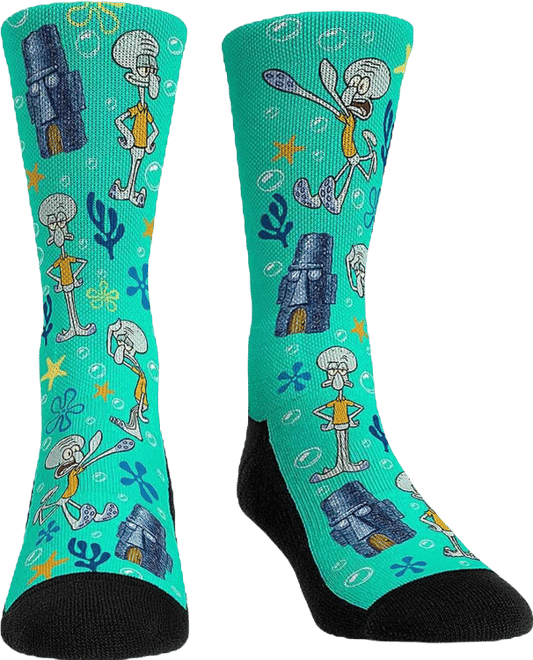 Men's and Women's SpongeBob SquarePants Squidward All Over Icons Crew Socks