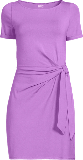 Women's Short Sleeve Cotton Modal Wrap Above the Knee Dress