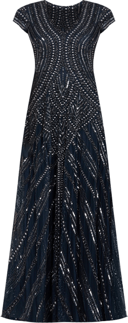 Women's Cap Sleeve Beaded A-Line Gown