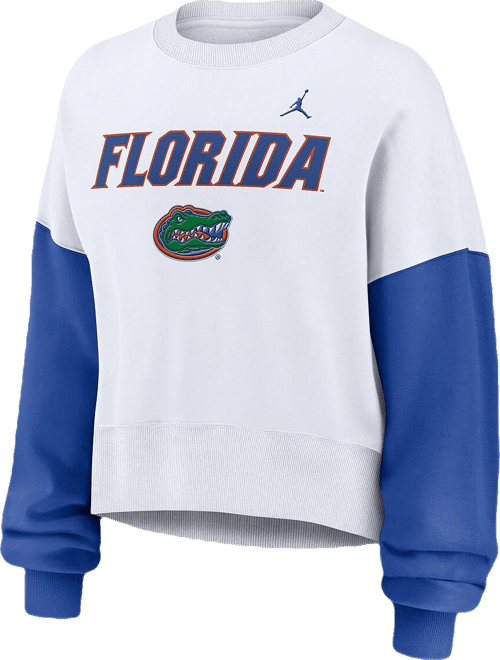 Women's White Florida Gators Color-Block Oversized Cropped Pullover Sweatshirt