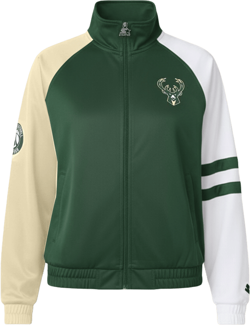 Women's Hunter Green Milwaukee Bucks Line Up Dolman Raglan Full-Zip Track Jacket