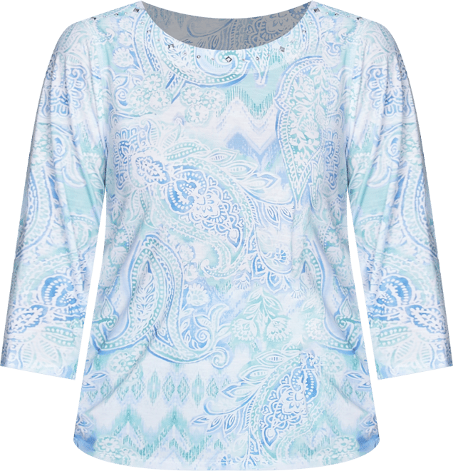 Women's St. Thomas Island Mint Paisley Ruched Side Crew Neck Top