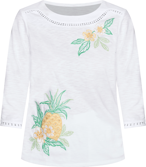 Women's Rise Shine Embroidered Pineapple Crew Neck Top