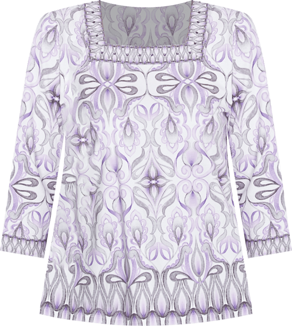 Women's Crystal Springs Border Medallion Kaleidoscope Square Neckline Top