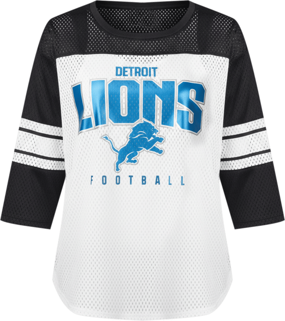 Women's Black Detroit Lions First Team 3/4-Sleeve Mesh T-Shirt