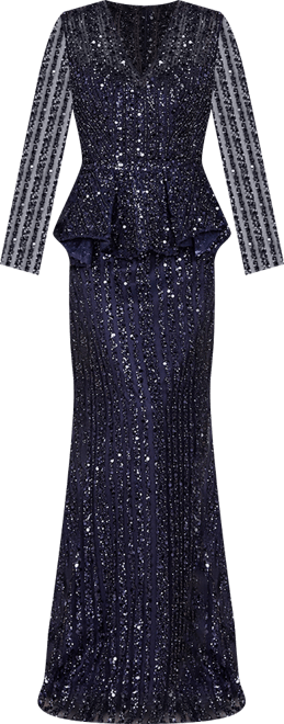 Women's Long Sleeve Beaded Peplum Dress