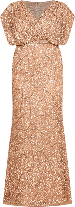 Women's Beaded Gown with Draped Cape Sleeves