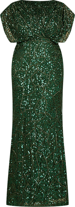 Women's Beaded Gown with Draped Cape Sleeves