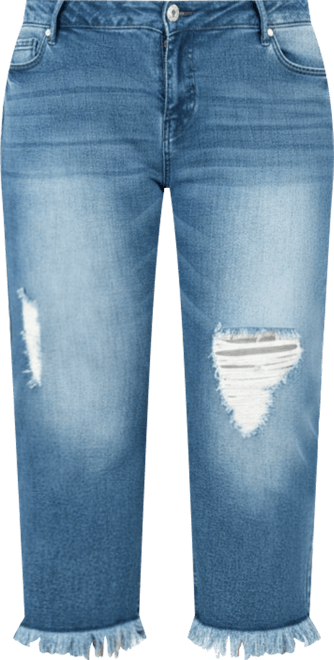 Plus Size Curvy-Fit Frayed Cropped Ankle Jeans