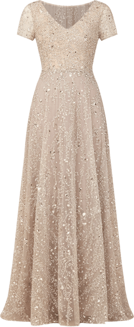 Women's Short Sleeve V-Neck Beaded Ballgown