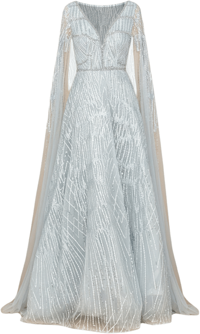 Women's Embellished Gown with Cape Sleeves