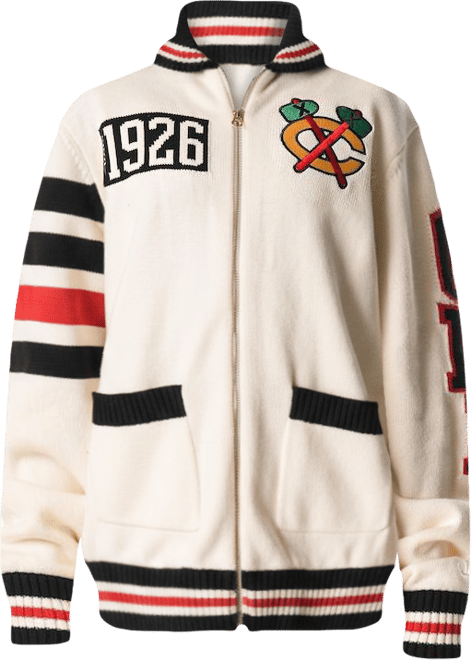 Men's and Women's Cream Chicago Blackhawks Jacquard Full-Zip Sweater
