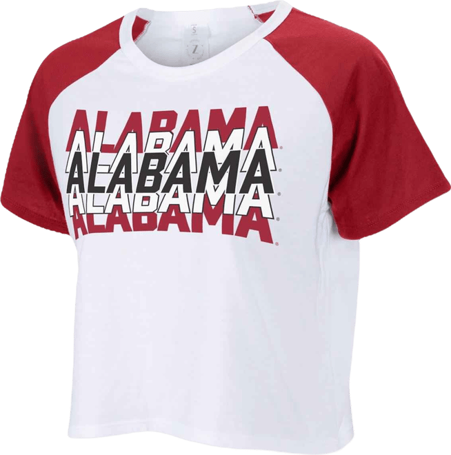 Women's White Alabama Crimson Tide Color Block Repeat Raglan Cropped T-Shirt