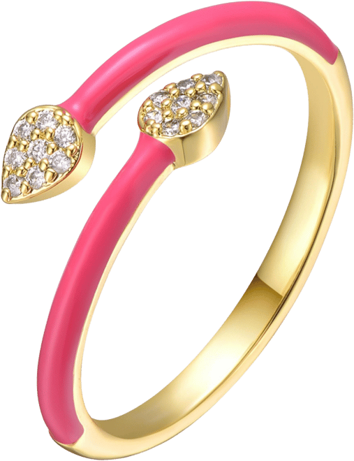 Sterling Silver 14k Yellow Gold Plated with Cubic Zirconia Bypass Magenta Pink Enamel Stacking Ring