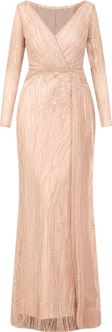 Women's Long Sleeve V-Neck Gown with Drape