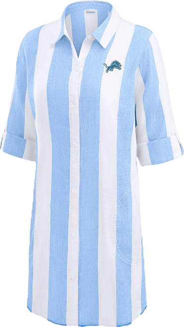 Women's Blue/White Detroit Lions Rugby Beach Stripe Button-Up Tunic