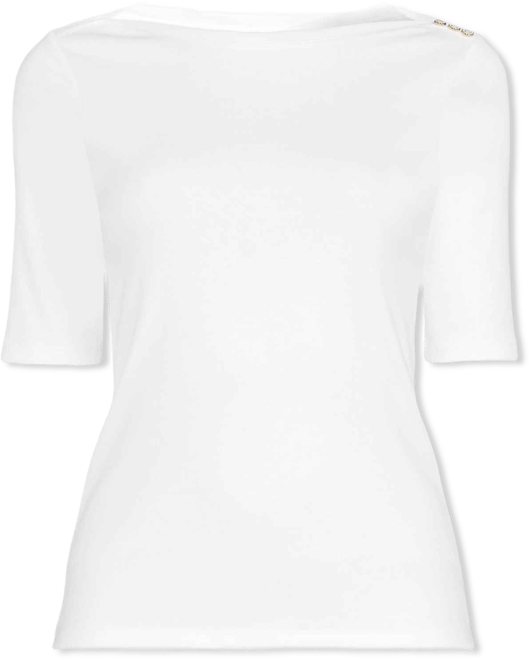 Women's Supima Cotton Elbow Sleeve Boatneck Button Shoulder Tee