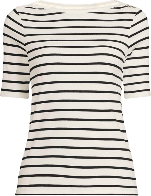 Women's Supima Cotton Elbow Sleeve Boatneck Button Shoulder Tee