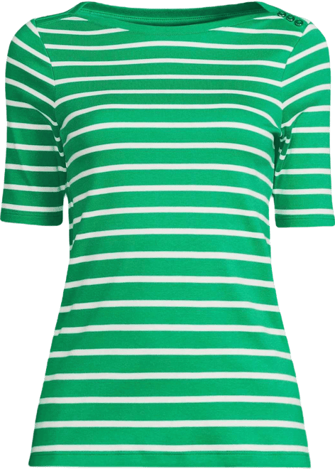 Women's Supima Cotton Elbow Sleeve Boatneck Button Shoulder Tee