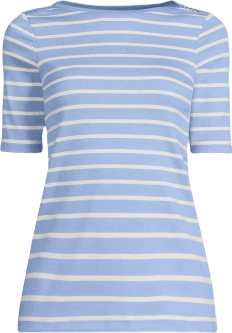 Women's Supima Cotton Elbow Sleeve Boatneck Button Shoulder Tee