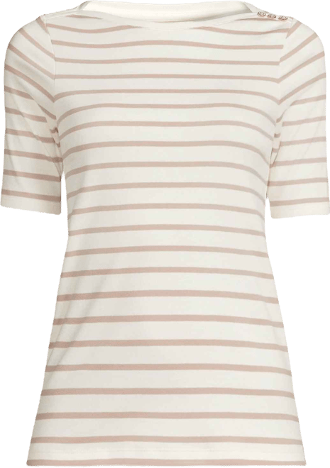 Women's Supima Cotton Elbow Sleeve Boatneck Button Shoulder Tee