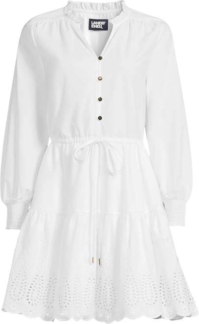 Women's Long Sleeve Eyelet Mini Popover Dress