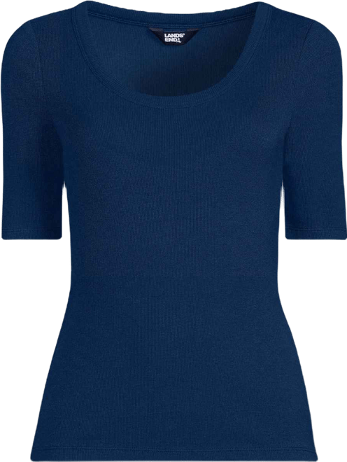 Women's Drapey Rib Fitted Elbow Sleeve Scoop Neck Tee