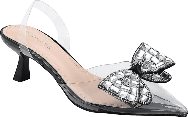 Women's Maxi88 Clear Upper Kitten Heels with Rhinestone Detail