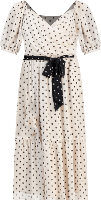 Women's Dot-Print Short-Sleeve Midi Chiffon Dress