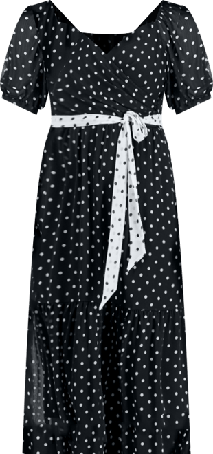 Women's Dot-Print Short-Sleeve Midi Chiffon Dress