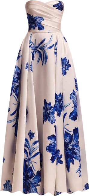 Women's Wonderful white A-line maxi dress with blue flowers