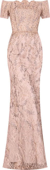 Women's Off Shoulder Mermaid Gown with Short Sleeves