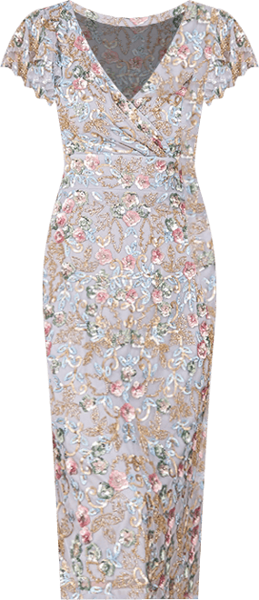 Women's Floral Beaded Midi Dress
