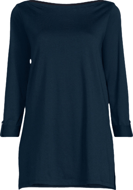 Women's Plus Size Supima Cotton Adjustable 3/4 Sleeve Boatneck Tunic