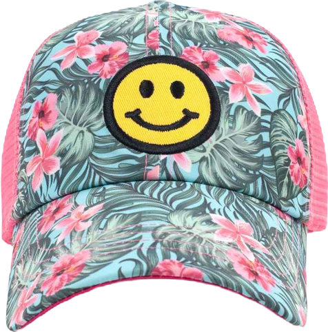 Women's Adjustable Snap Back Smiley Face Trucker Hat