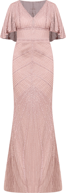 Women's Cape Sleeve Beaded Gown