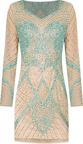 Women's Long Sleeve Beaded Cocktail Dress