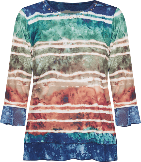 Women's Summer Solstice Tie Dye Striped Biadere Crew Neck Top