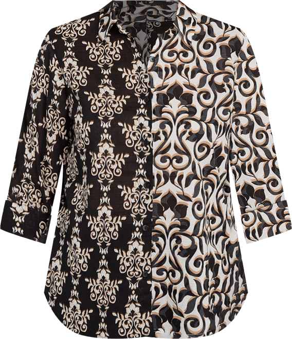 Women's Natural Instinct Medallion Twin Print Button Front Top